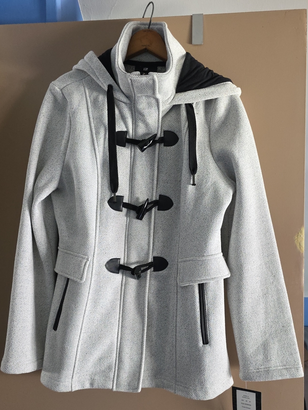 NWT IZ BYER Size Large Classic Toggle Hooded Coat in Light Gray